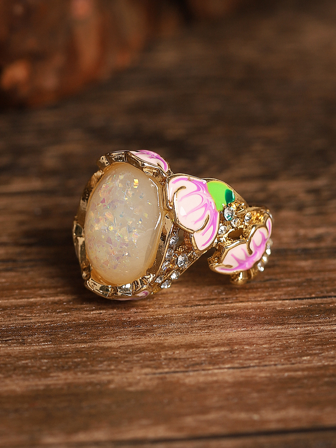 JFN Enamel Opal Painted and Flower Ring justfashionnow