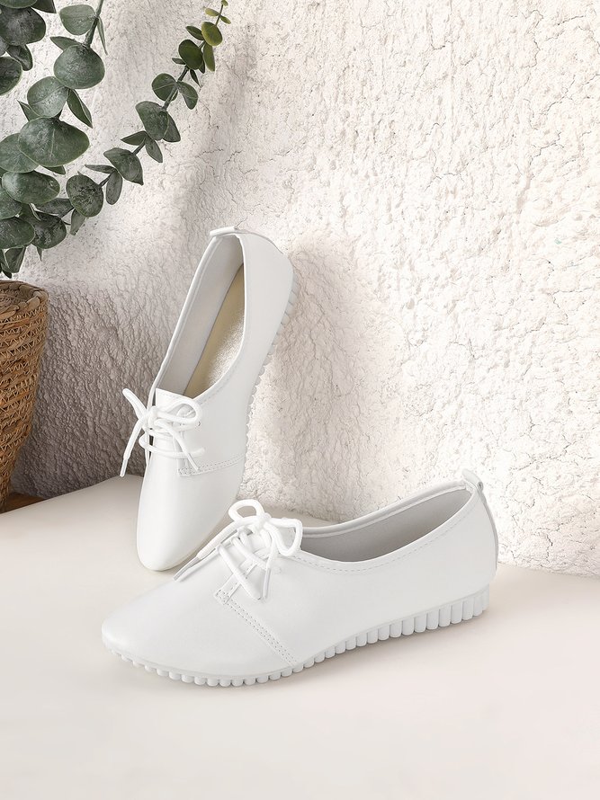 Solid Casual Simple Commuter Lace Up Flat Shoes
