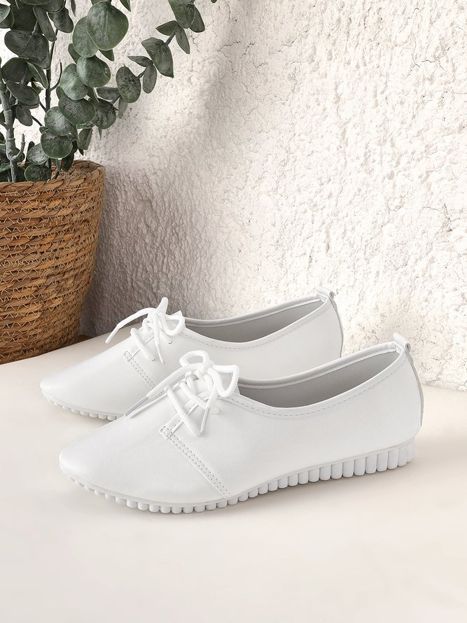 Solid Casual Simple Commuter Lace Up Flat Shoes