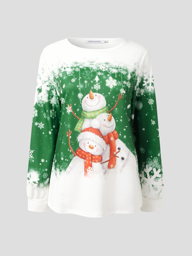 Women's Sweatshirt Christmas Snowman Printed Crew Neck Regular Fit