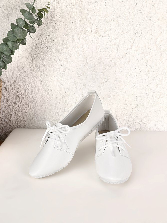 Solid Casual Simple Commuter Lace Up Flat Shoes