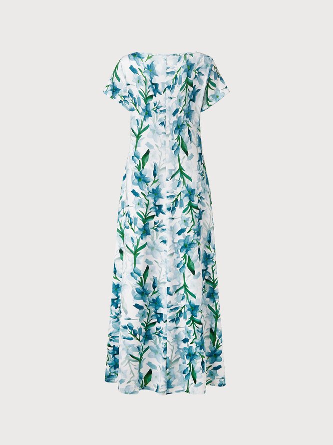 JFN V Neck Floral Vacation Beach Maxi Prom Dress