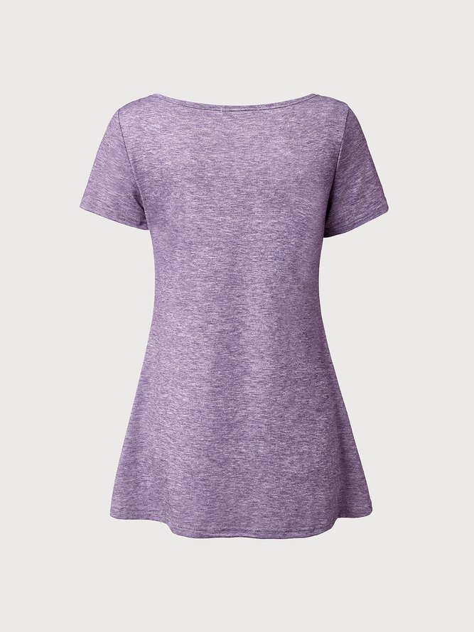 JFN V Neck Cut-out Basic Plain Casual Short Sleeve T-Shirt/Tee