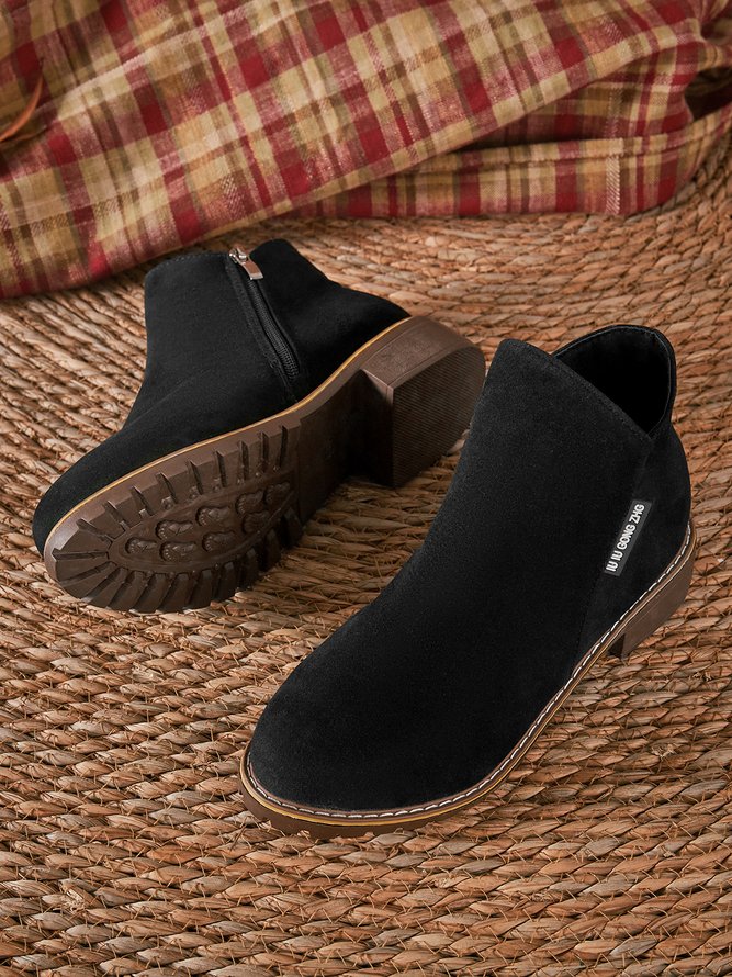 Women British Style Urban Round Toe Comfortable Zip Chunky Heel Low Heel Boots