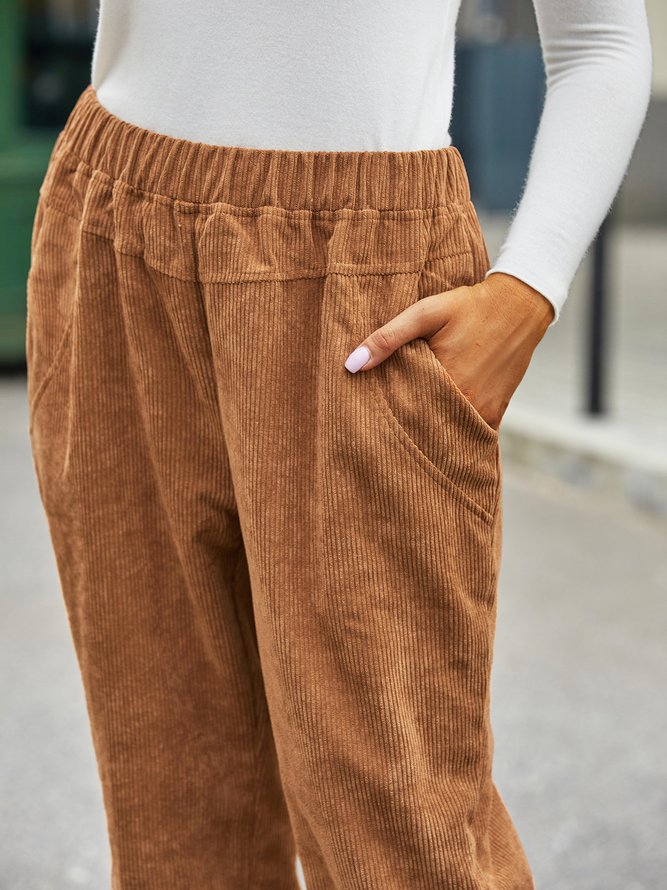 Corduroy elastic waist pocket loose Pants