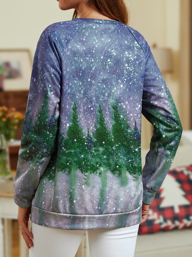 Christmas Tree Casual Loosen Cotton Blends Sweatshirt