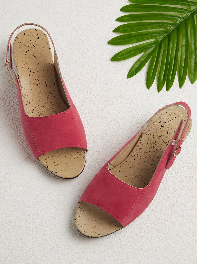 JFN Retro Solid Simple Open Toe Chunky Heel Sandals