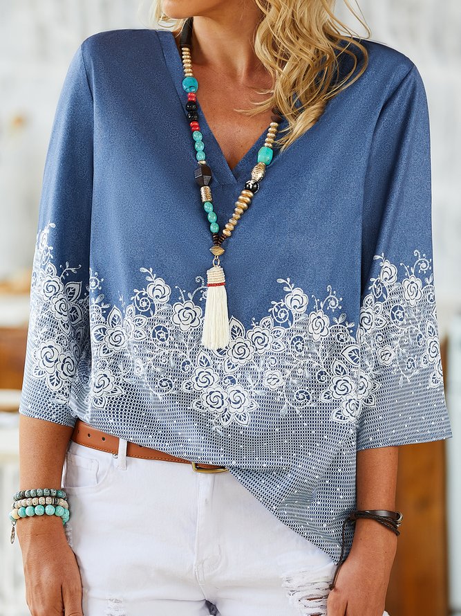 V Neck Floral Casual Top