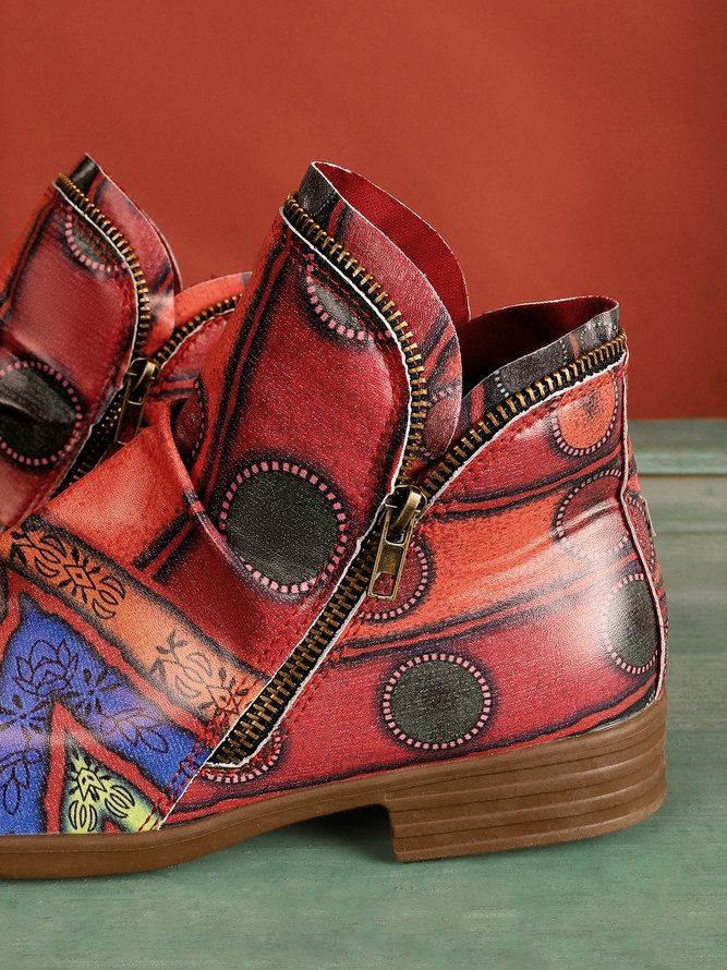 Ethnic Chunky Heel Zip Short Boots