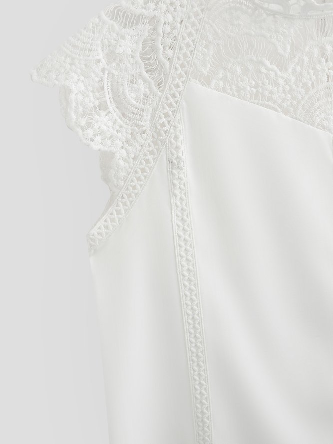 JFN Crew Neck Lace Patchwork Elegant Shirt