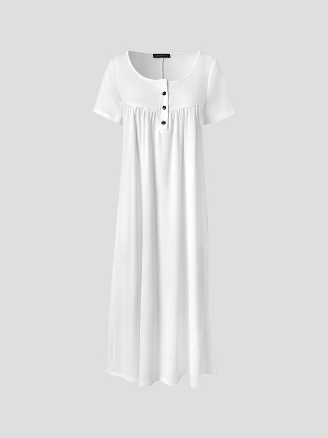 JFN Crew Neck Casual Plain Short Sleeve Knit Midi Dress