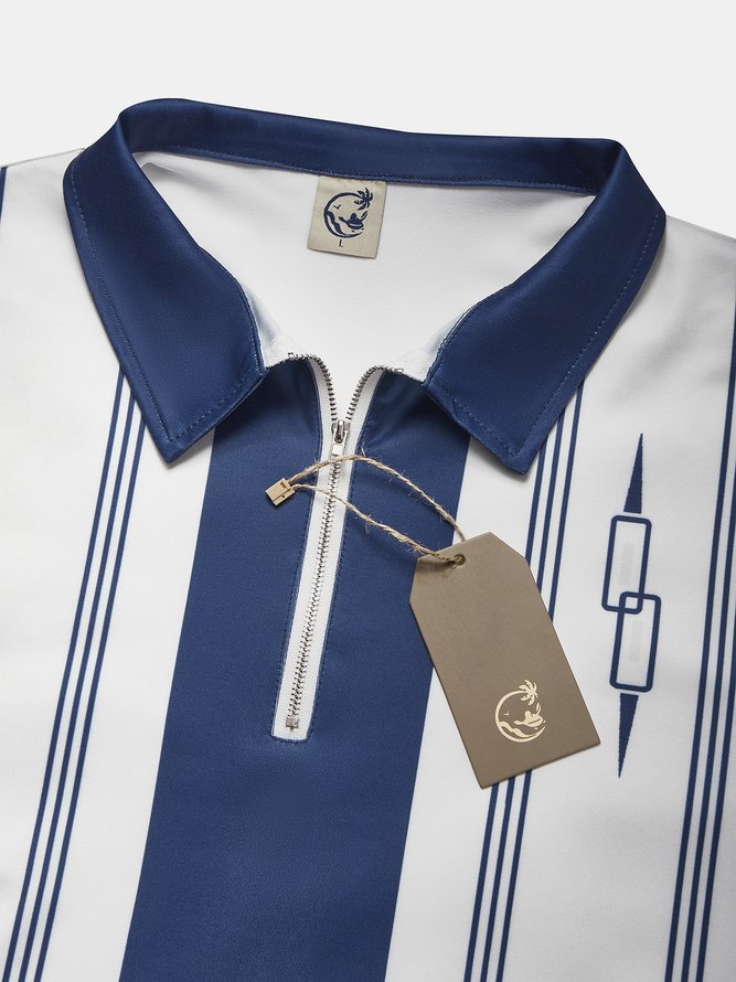Casual Art Collection Striped Geometric Lapel Short Sleeve Polo Print Top