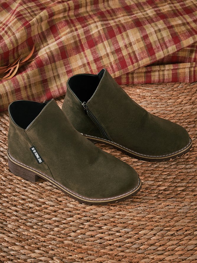 Women British Style Urban Round Toe Comfortable Zip Chunky Heel Low Heel Boots