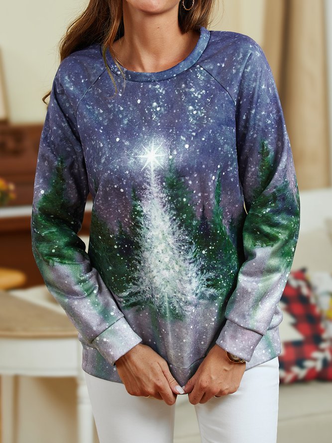 Christmas Tree Casual Loosen Cotton Blends Sweatshirt