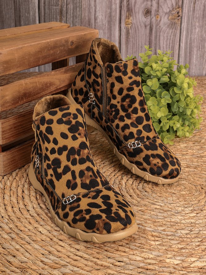 JFN Women Christmas Faux Leather Panel Zip Round Toe Fleece Soft Ankle Ankle Boots  