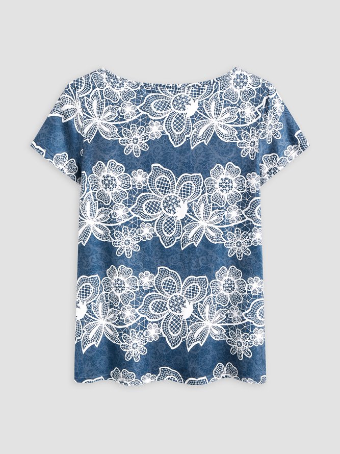 V Neck Casual Floral Long Sleeve Top