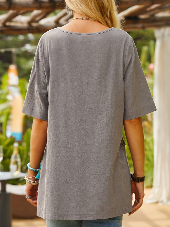 Half Sleeve Irregular Blouses Asymmetrical Hem Shirt
