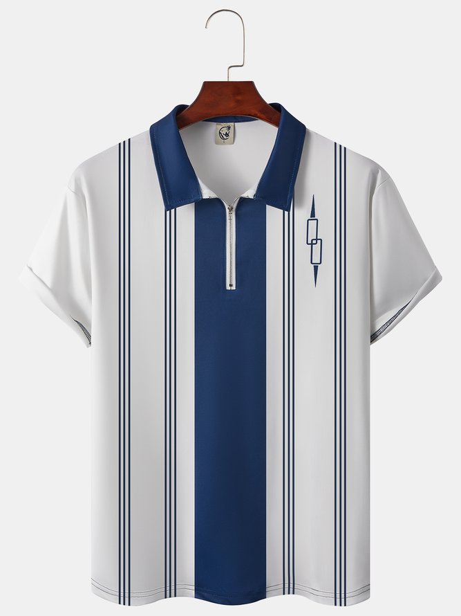Casual Art Collection Striped Geometric Lapel Short Sleeve Polo Print Top