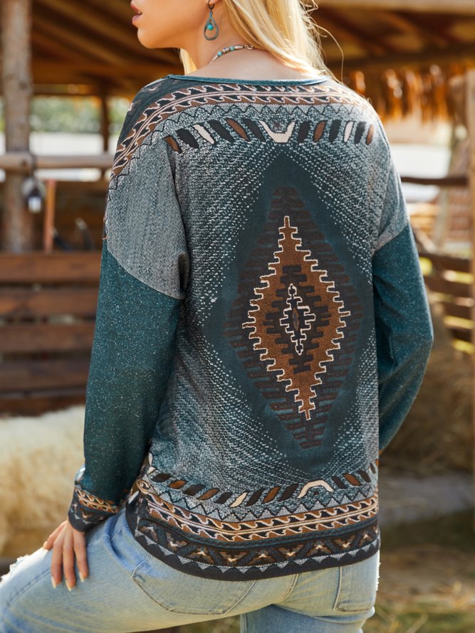 Ethnic Print Round Neck Top