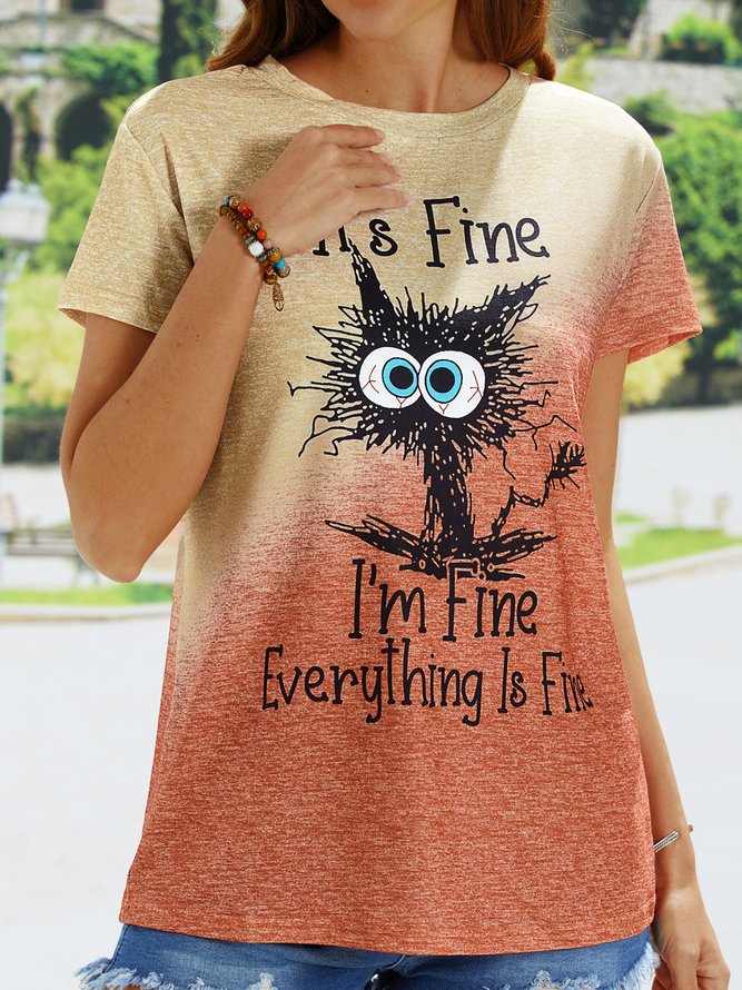 Loosen Crew Neck Animal Short Sleeve T-Shirt