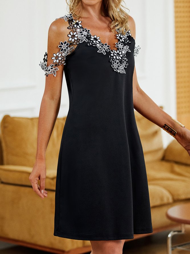 JFN V Neck Lace Black  Party?Mini Prom Dress