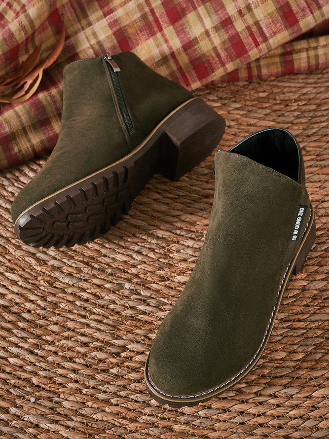 Women British Style Urban Round Toe Comfortable Zip Chunky Heel Low Heel Boots