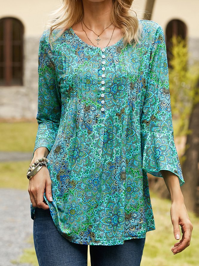 V Neck Ethnic Casual Top