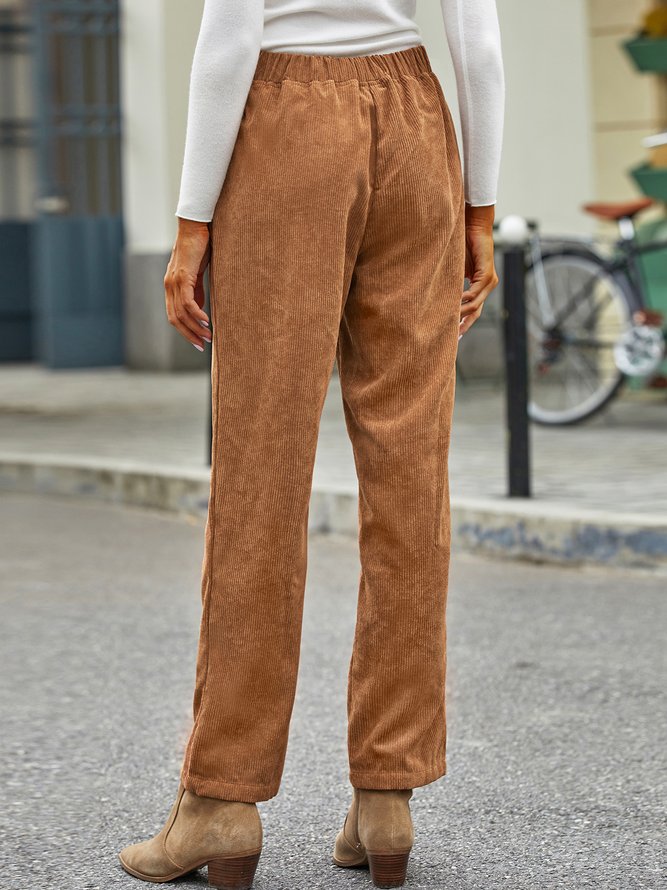 Corduroy elastic waist pocket loose Pants