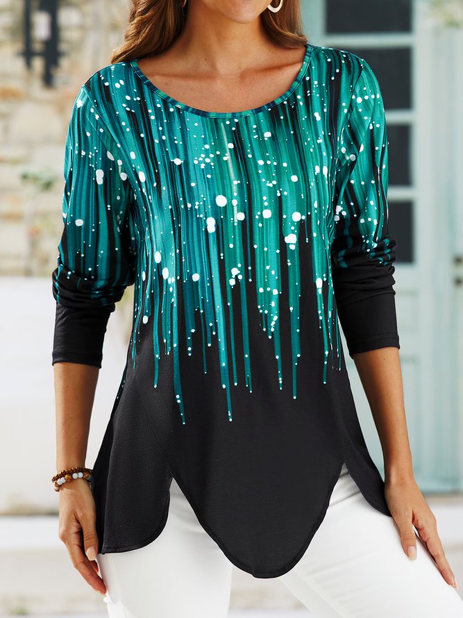Casual Abstract Design Crew Neck Long Sleeve Top