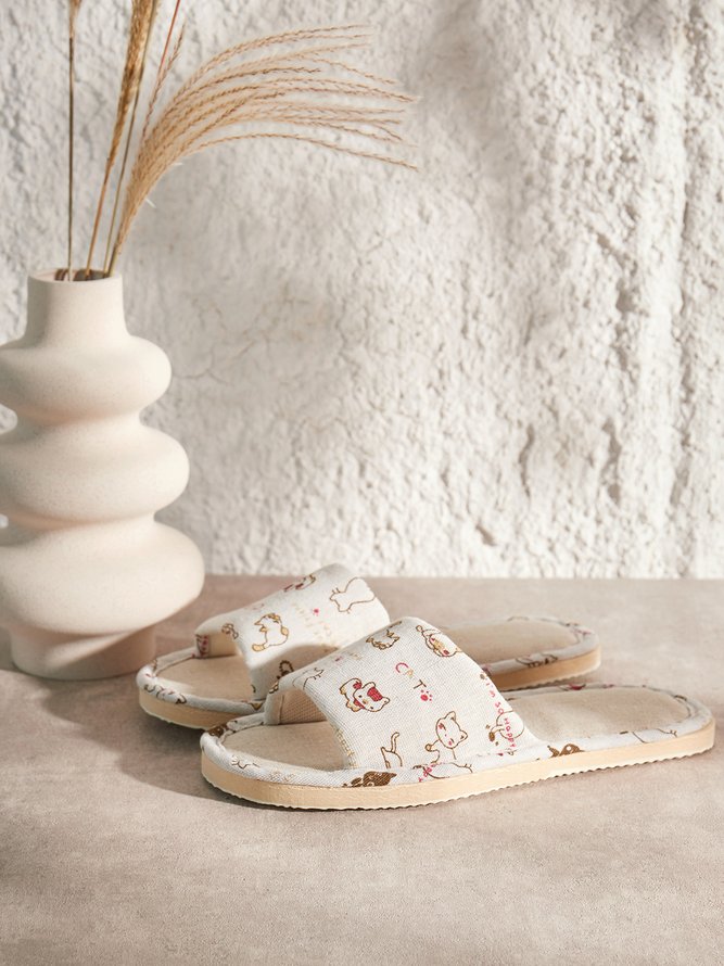 Rose Cat Alphabet Sailboat Print Indoor Non-slip Linen Slippers