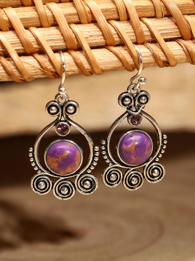 JFN Vintage Ethnic Purple Turquoise Earrings Holiday Jewel