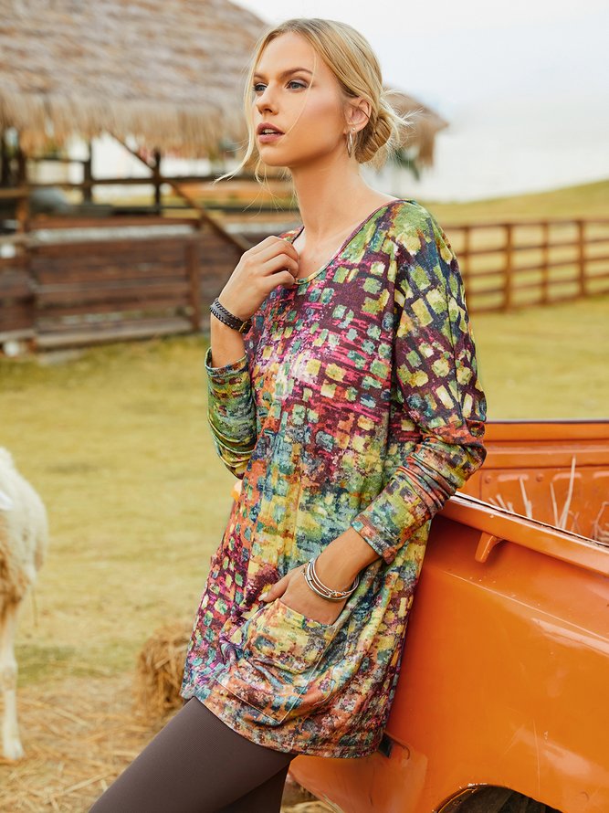 Crew Neck Vintage Ombre Dress