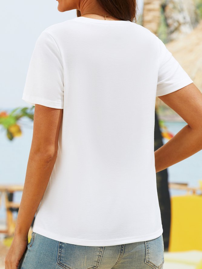 Vacation V Neck Floral Short Sleeve T-Shirt