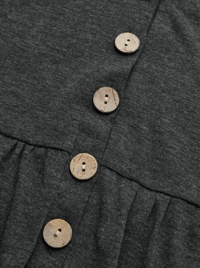 JFN Plain Simple Autumn Buttoned Natural Midi Half Open Collar Dress