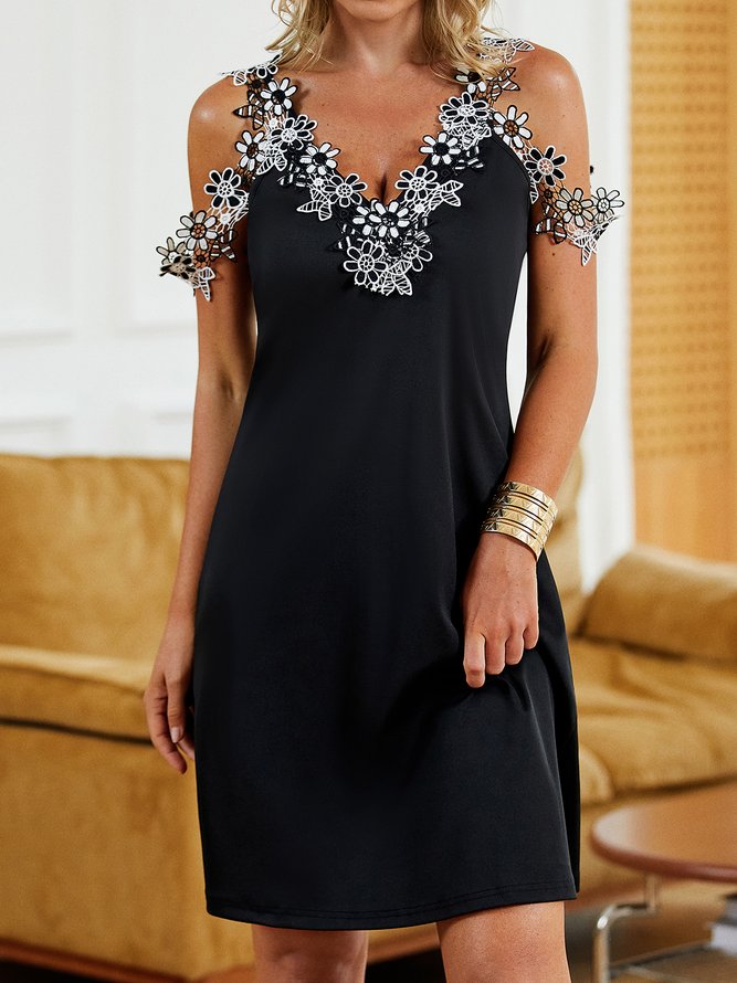 JFN V Neck Lace Black  Party?Mini Prom Dress