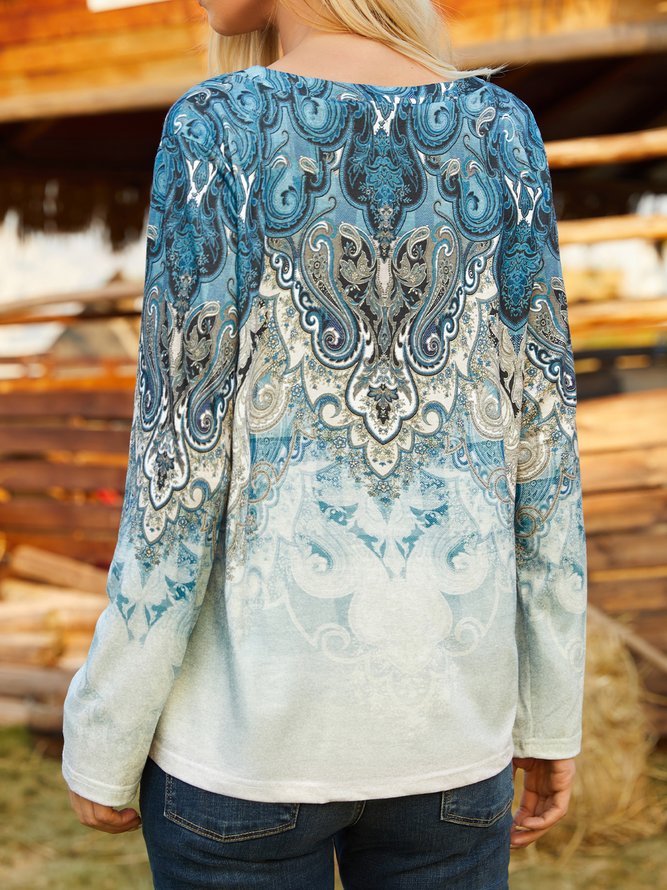Regular Fit Half Open Collar Ethnic Boho Top