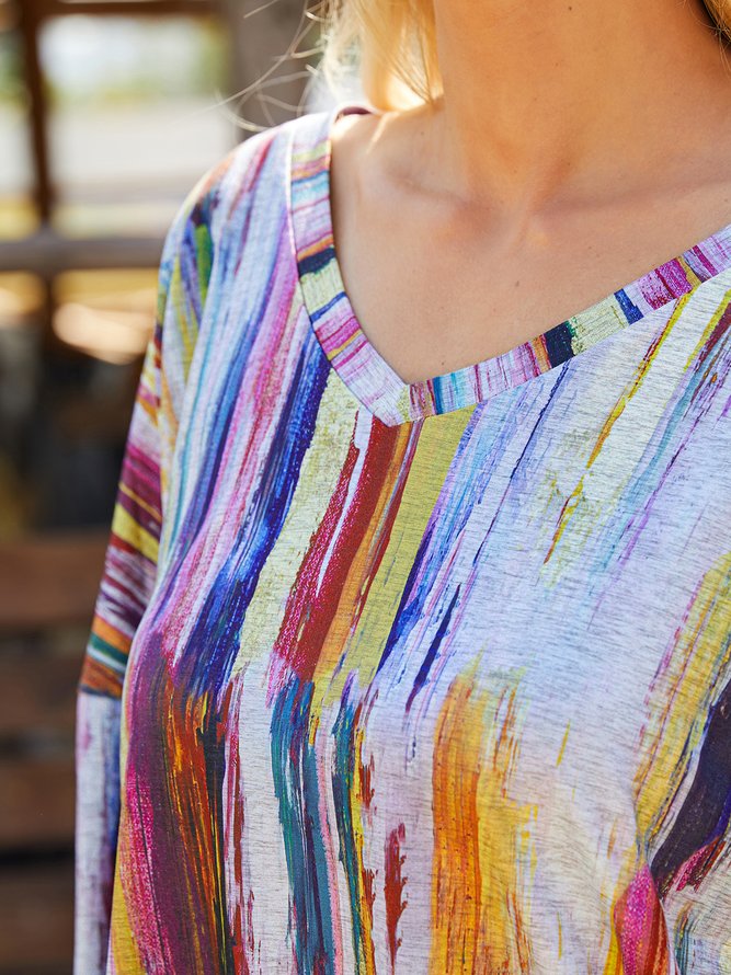 V Neck Ombre Loose T-Shirt