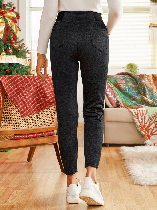High Waist  Warmth Plain Denim Casual  Tight Jeans