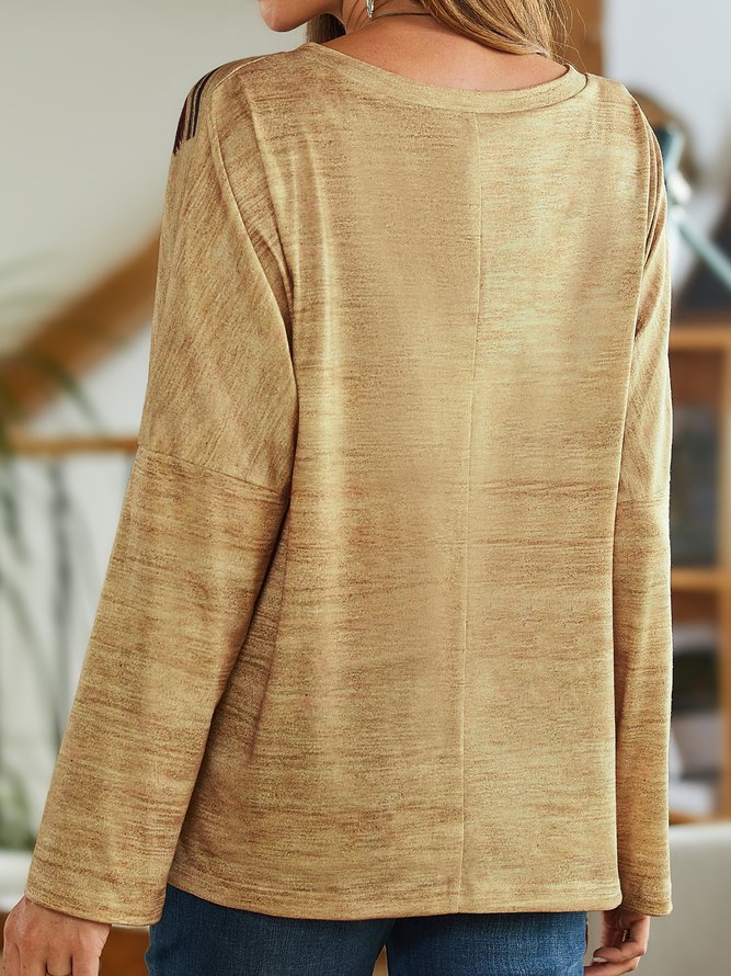 V Neck Loose Vacation Ethnic T-Shirt