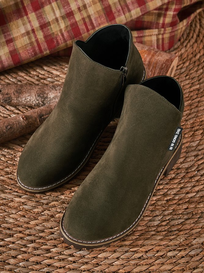 Women British Style Urban Round Toe Comfortable Zip Chunky Heel Low Heel Boots