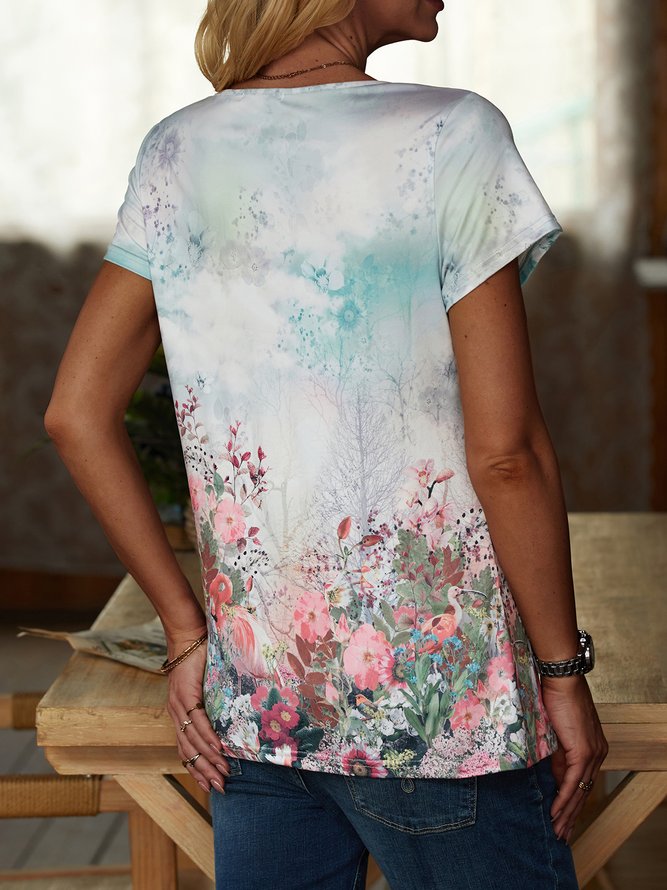 Casual Floral Regular Fit Short Sleeve T-Shirt