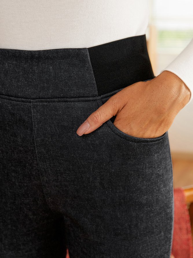 High Waist  Warmth Plain Denim Casual  Tight Jeans