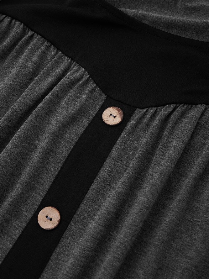 JFN Crew Neck Color Block Casual Black & Gray Tunic Top