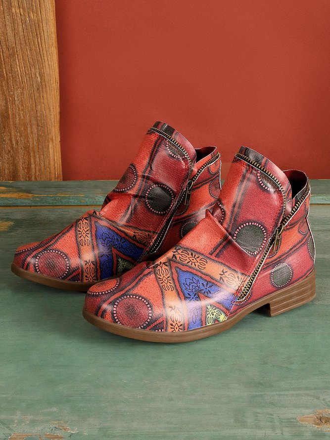 Ethnic Chunky Heel Zip Short Boots