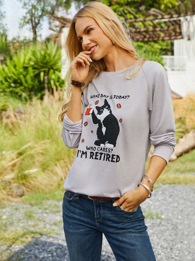 Women‘s Black Cat What Day Is Today Who Care Sweatshirt