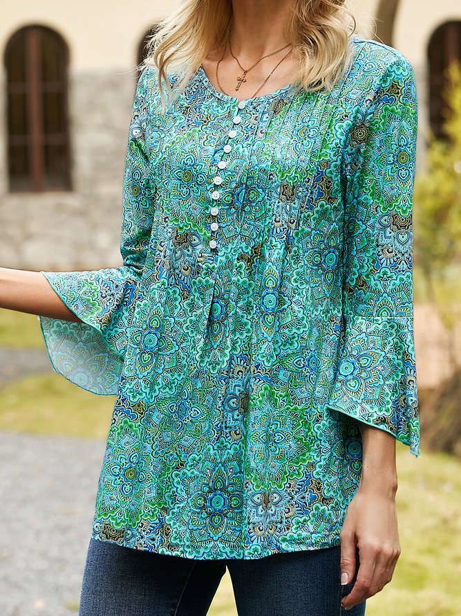 V Neck Ethnic Casual Top