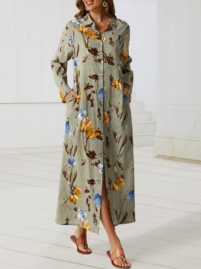 Long Sleeve Shirt Collar Casual Weaving Dress