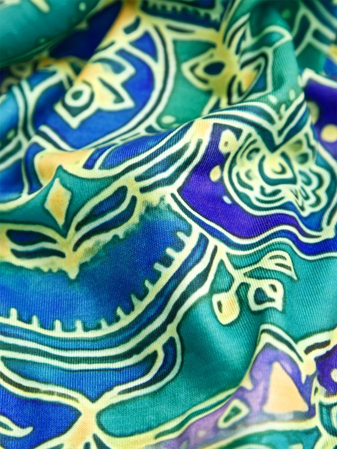 JFN Round Neck Ombre Paisley Boho Vintage Midi Dress