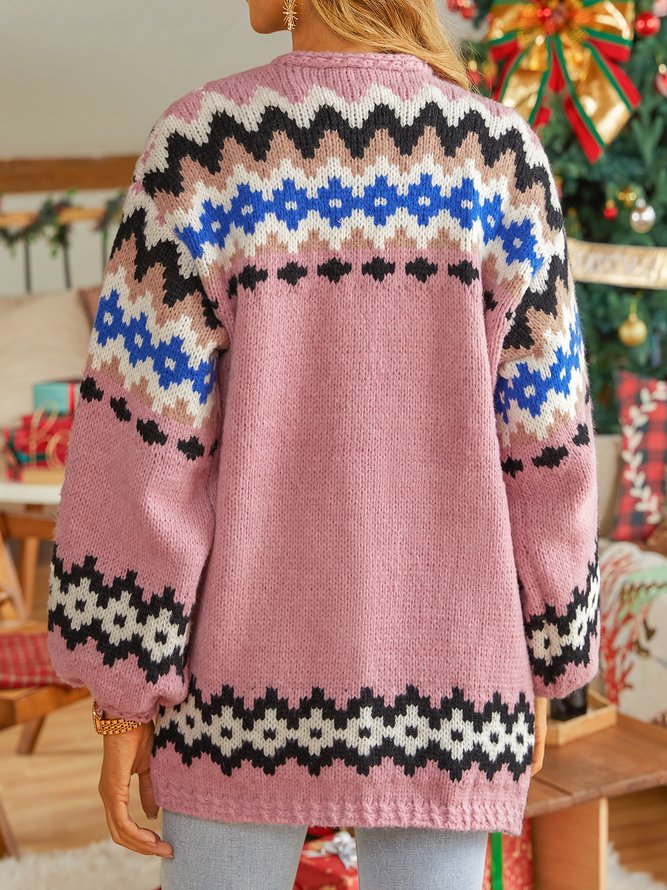 Ethnic Floral Casual Sweater Coat