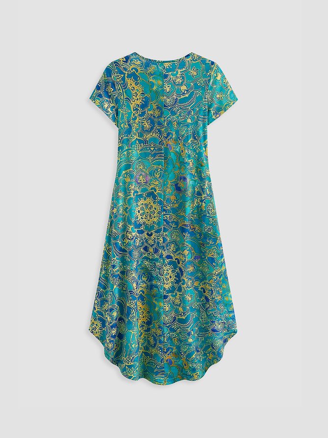 JFN Round Neck Ombre Paisley Boho Vintage Midi Dress